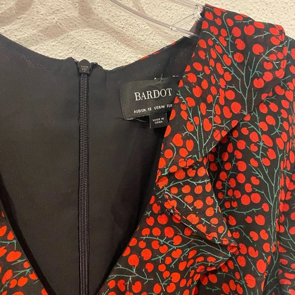 Bardot Faux Wrap Cherry Print Dress Size Medium EUC - Picture 3 of 4